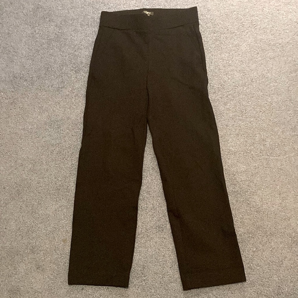 LOFT PETITE Pull-On Slimming Straight Black Pants